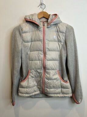 Michael Kors Girl’s Mixed Media Hybrid Down Filled Puffer Hooded Jacket Grey
